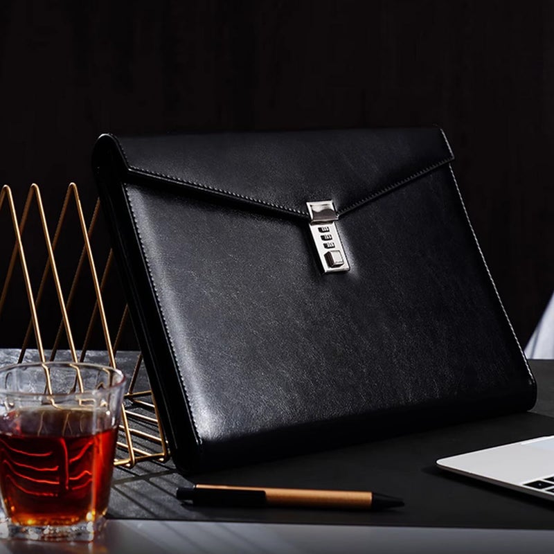 Yakri A4 Leather Password Lock Document Bag Manager File Folder for Office Writing Pads Legal Paper TPN086(Black) - Image 5